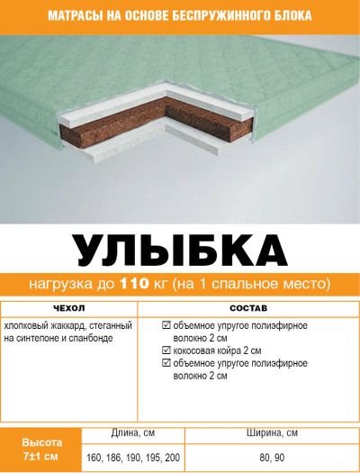 Лот: 9833465. Фото: 1. Детский матрас "Улыбка". Размер... Детские матрасы