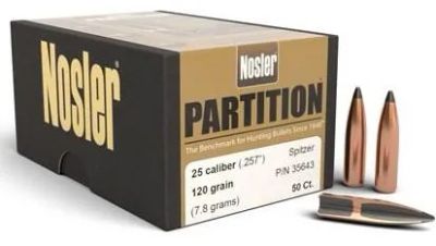 Лот: 25674630. Фото: 1. Пуля Nosler Partition 25 120 gr... Другое (охота)