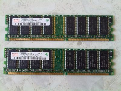 Лот: 1595270. Фото: 1. Hynix 2x512MB PC3200 DDR-400 CL3. Оперативная память
