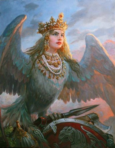 Лот: 7781453. Фото: 1. Картина " Птица Сва-Слава " холст... Картины, гравюры
