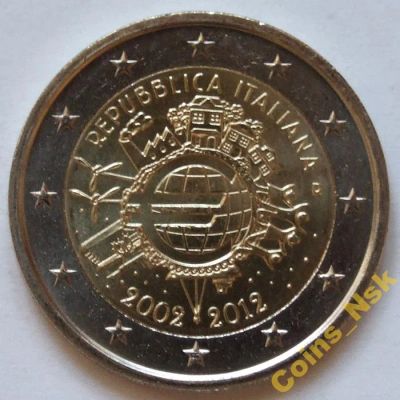 Лот: 4783829. Фото: 1. Италия. 2 евро. 2012. 10 лет наличному... Европа