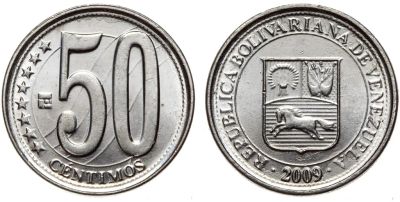 Лот: 18771425. Фото: 1. Венесуэла 50 сентимо 2009. Америка