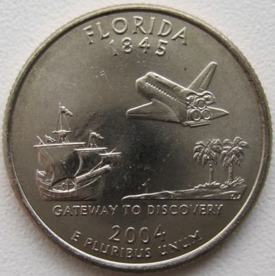 Лот: 6730372. Фото: 1. США 25 центов 2004. Флорида (штаты... Америка