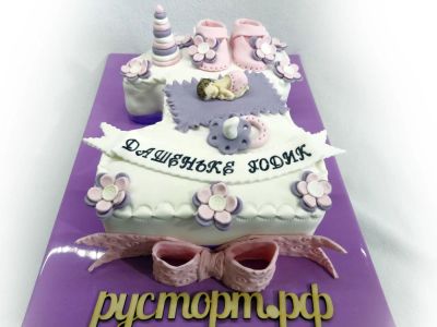Лот: 7166569. Фото: 1. Торт единичка для девочки с цветочками... Торты, пирожные