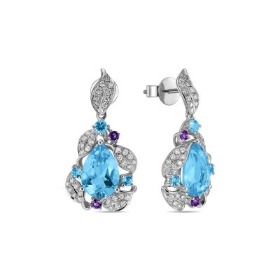 Лот: 24650945. Фото: 1. Серьги с аметистами, топазом и... Серьги, каффы
