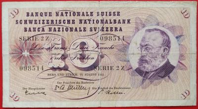 Лот: 1598335. Фото: 1. (№909) 10 франков 1955 (Швейцария... Европа