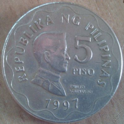 Лот: 5410806. Фото: 1. монета Филиппины 5 писо, 1997. Другое (монеты)