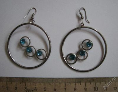 Лот: 147505. Фото: 1. Cережки круглые с голубыми камушками... Серьги, каффы