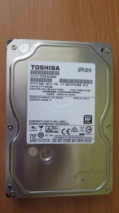 Лот: 17862899. Фото: 1. Жесткий диск Toshiba 500gb DT01ACA050. Жёсткие диски