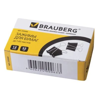 Лот: 20035413. Фото: 1. Зажимы для бумаг 32мм. BRAUBERG... Другое (канцелярские и офисные товары)