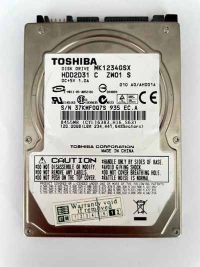 Лот: 18000724. Фото: 1. Жесткий диск Toshiba 120 GB MK1234GSX. Жёсткие диски (HDD)