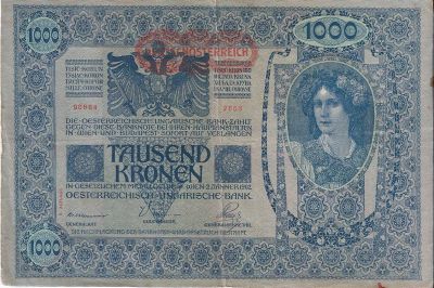 Лот: 23538492. Фото: 1. 1000 крон 1902 (1919) год. 2 выпуск... Германия и Австрия