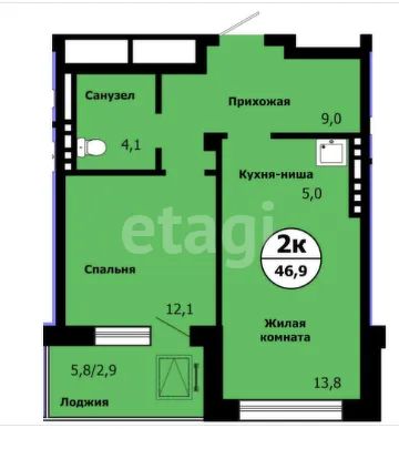 Лот: 25787493. Фото: 1. 2-комн. квартира , Красноярск... Квартиры, студии