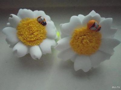 Лот: 10291431. Фото: 1. Пара резиночек для волос ромашки. Цветы из ткани