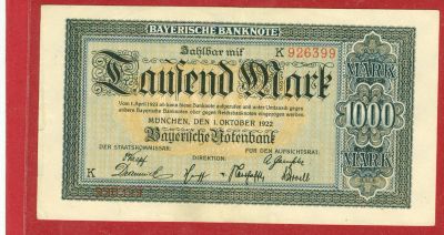 Лот: 12739030. Фото: 1. Германия(Мюнхен) 1000 марок 1922... Германия и Австрия
