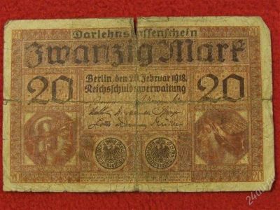 Лот: 1434741. Фото: 1. Банкнота Германия - 20 мрок 1918... Европа