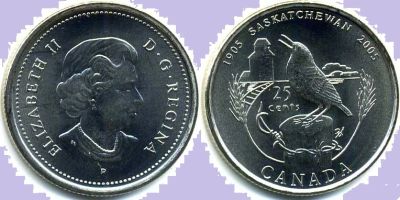 Лот: 4063654. Фото: 1. Монета 25 центов .Канада 2005... Америка