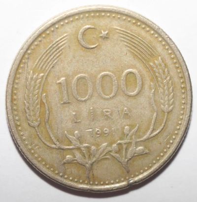 Лот: 11005517. Фото: 1. 1000 лир 1991 год. Турция. Азия