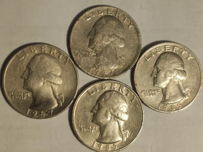 Лот: 25110535. Фото: 1. Четыре монеты США по 25 центов. Америка