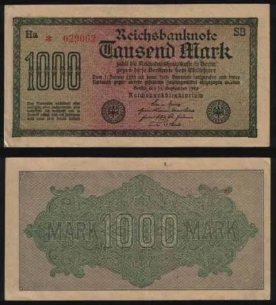 Лот: 24697657. Фото: 1. Банкнота Германии 1000 марок 1922... Германия и Австрия