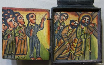 Лот: 17430237. Фото: 1. Эфиопская двусторонняя икона со... Иконы