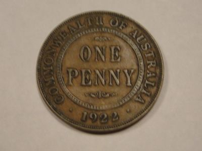 Лот: 4932009. Фото: 1. Австралия, 1 пенни, 1922 г. Австралия и Океания