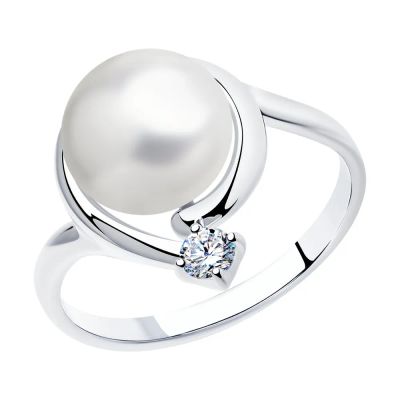 Лот: 23850563. Фото: 1. Серебряное кольцо с жемчугом и... Кольца, перстни