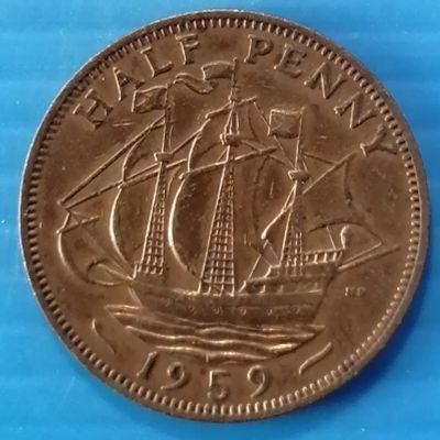 Лот: 25789187. Фото: 1. Пол пени 1959 Великобритания. Великобритания и острова