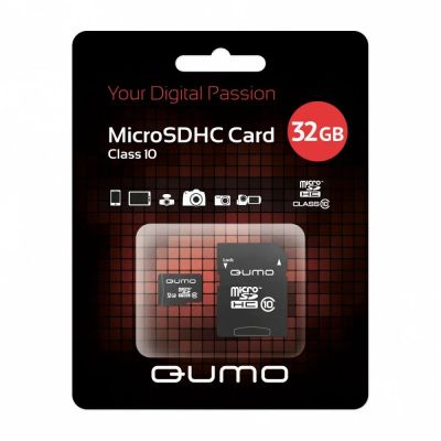 Лот: 11759589. Фото: 1. MicroSD 32 Gb Qumo +SD адаптер. Карты памяти