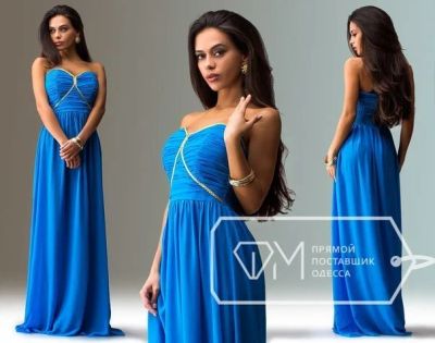 Лот: 6423385. Фото: 1. Вечернее длинное синее платье... Платья