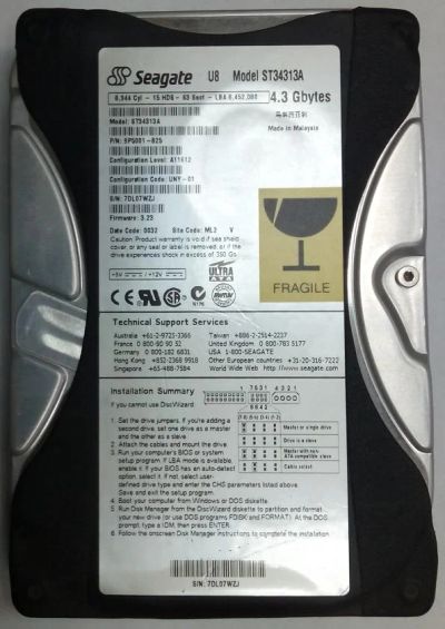 Лот: 4682272. Фото: 1. HDD / Seagate / Model: ST34313A... Жёсткие диски (HDD)