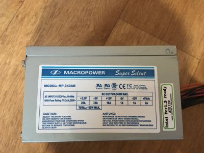 Лот: 17267371. Фото: 1. Блок питания 340w Macropower. Корпуса, блоки питания