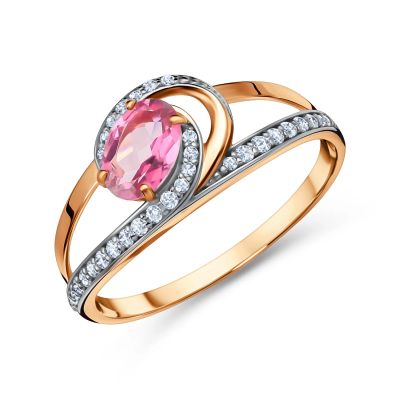 Лот: 23788957. Фото: 1. Золотое кольцо с топазом Pink... Кольца, перстни