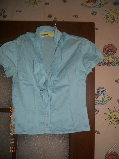 Лот: 5896153. Фото: 1. блуза голубая с коротким рукавом. Блузы, рубашки, водолазки