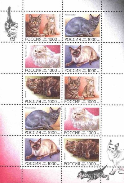 Лот: 14559169. Фото: 1. 1996. № 266-270. Домашние кошки... Марки