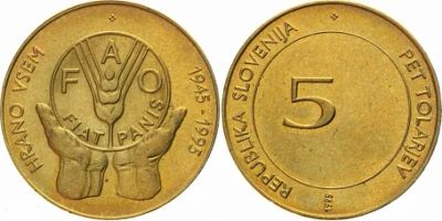 Лот: 16402171. Фото: 1. Словения 5 толар 1995 - 50 лет... Европа