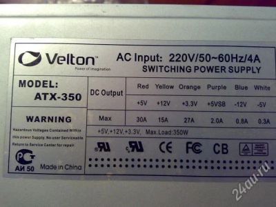 Лот: 2380407. Фото: 1. БП Velton ATX-350. Корпуса, блоки питания