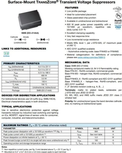 Лот: 20077147. Фото: 1. Диод защитный (TVS, супрессор... Диоды и тиристоры