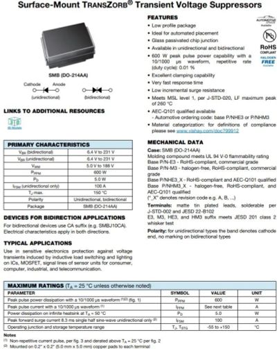 Лот: 20077150. Фото: 1. Диод защитный (TVS, супрессор... Диоды и тиристоры