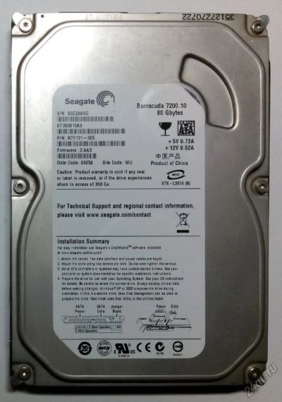 Лот: 5587633. Фото: 1. HDD / Seagate / Model: ST380815AS... Жёсткие диски (HDD)