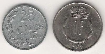 Лот: 3091864. Фото: 1. Люксембург. 25 сантимов, 1 франк. Европа