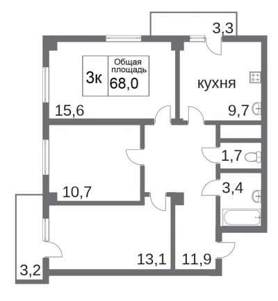 Лот: 11771247. Фото: 1. 3-х комнатная квартира 68 кв.м... Квартиры, студии