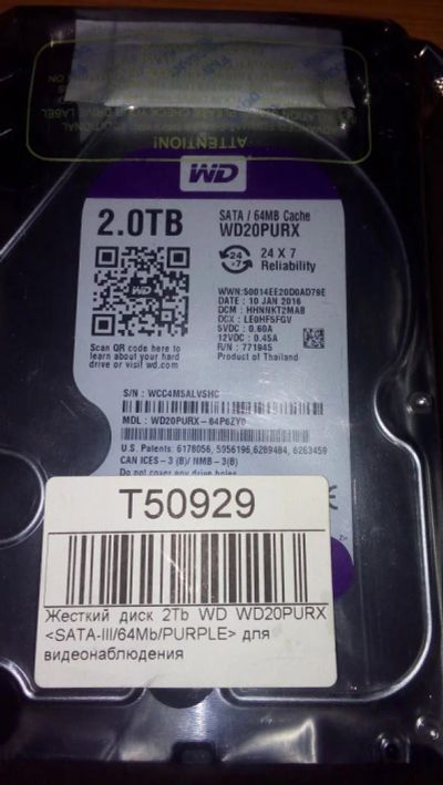 Лот: 9131725. Фото: 1. Жесткий диск WD20PURX (2000GB). Жёсткие диски (HDD)