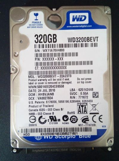 Лот: 11090345. Фото: 1. Жесткий диск для ноутбука 320Гб. Жёсткие диски (HDD)