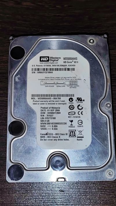 Лот: 22395577. Фото: 1. Жесткий диск Western Digital WD5000AAKS. Жёсткие диски (HDD)