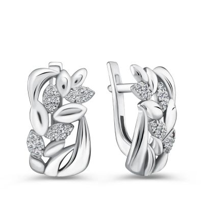 Лот: 23847266. Фото: 1. Серебряные серьги с фианитами. Серьги, каффы
