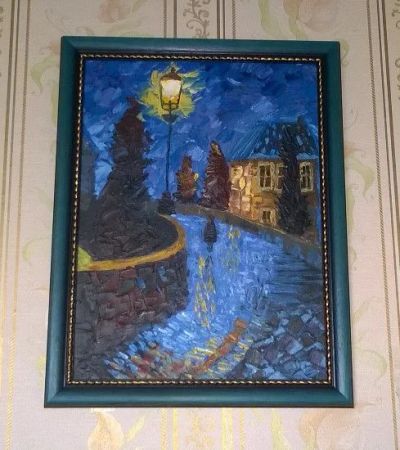 Лот: 8408657. Фото: 1. "Вечерняя мостовая" картина маслом... Картины, рисунки