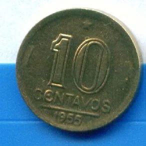 Лот: 9384744. Фото: 1. Бразилия 10 сентаво 1955 Жозе... Америка