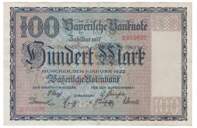 Лот: 10206321. Фото: 1. 100 марок (Мюнхен) 1922г XF. Германия и Австрия