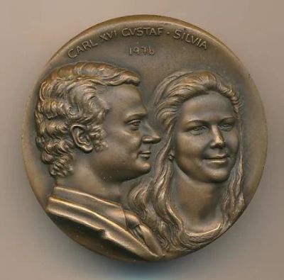 Лот: 16664217. Фото: 1. Швеция 1976 Медаль Бракосочетание... Памятные медали
